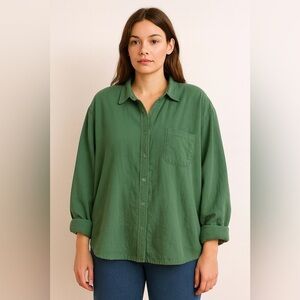 Perry Fashion Green Button-Up Long Sleeve Blouse Women’s One Size